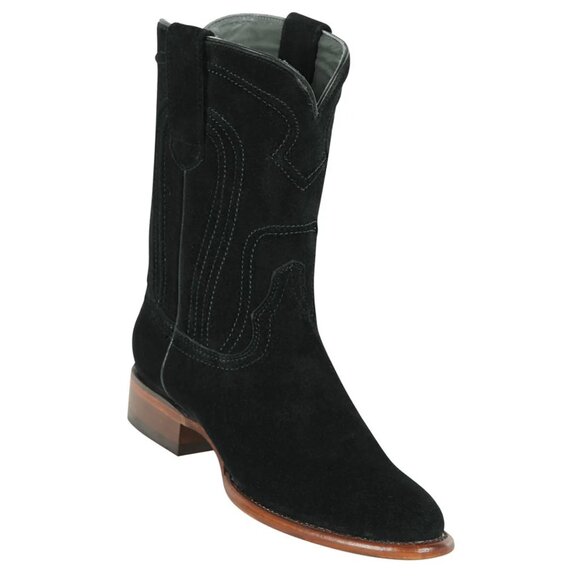 Los Altos Mens Suede Black Leather Roper Round Toe Boot - Picture 1 of 1